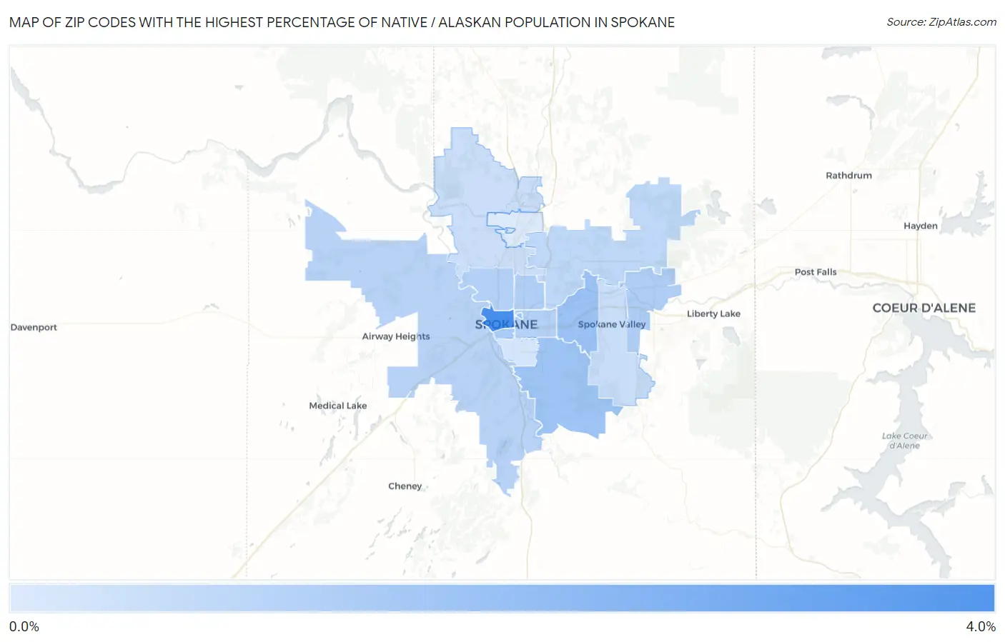 Zip Codes with the Highest Percentage of Native / Alaskan Population in Spokane Map