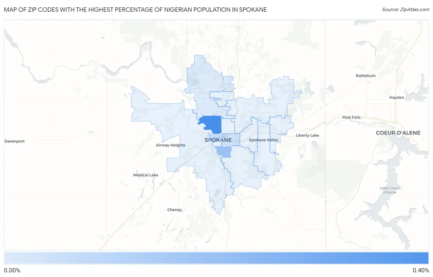 Zip Codes with the Highest Percentage of Nigerian Population in Spokane Map