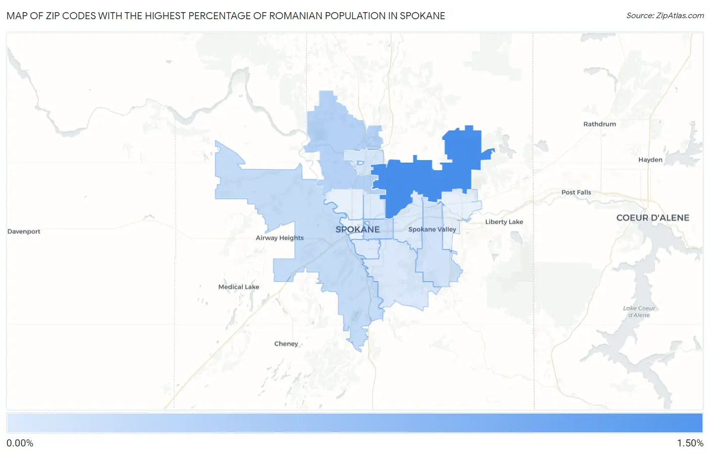 Zip Codes with the Highest Percentage of Romanian Population in Spokane Map