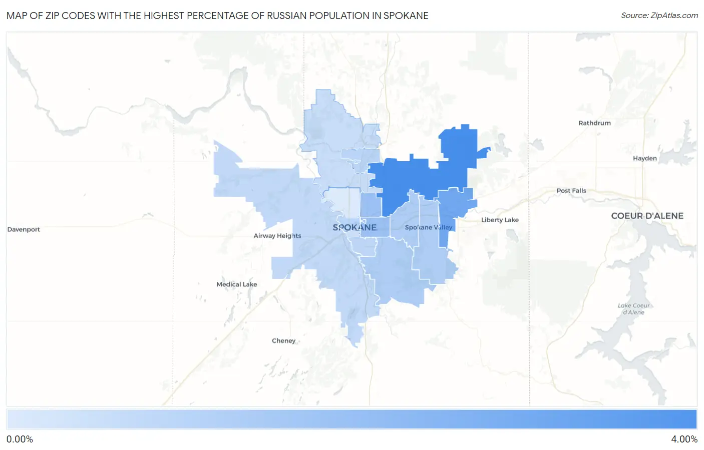 Zip Codes with the Highest Percentage of Russian Population in Spokane Map