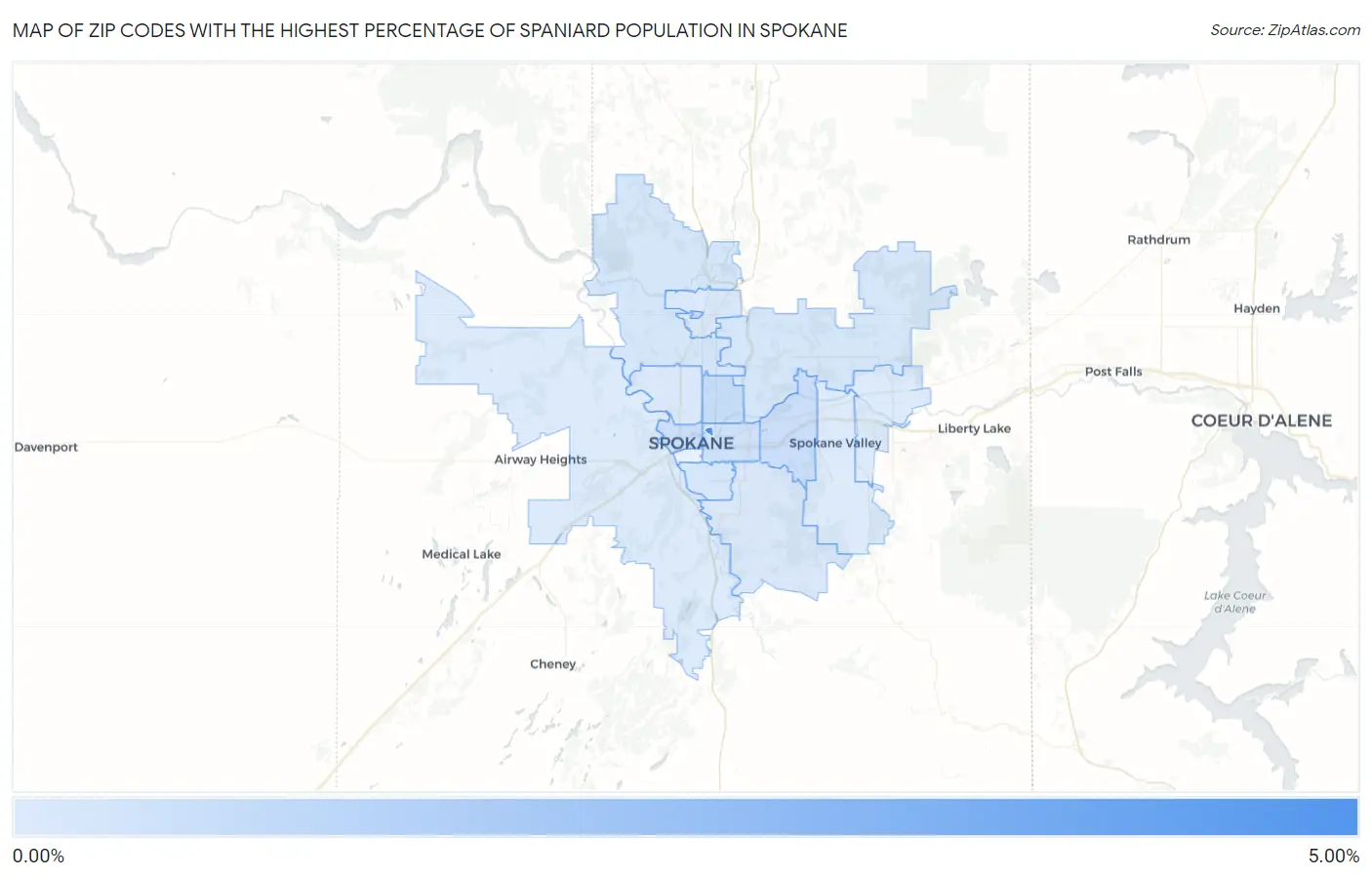 Zip Codes with the Highest Percentage of Spaniard Population in Spokane Map