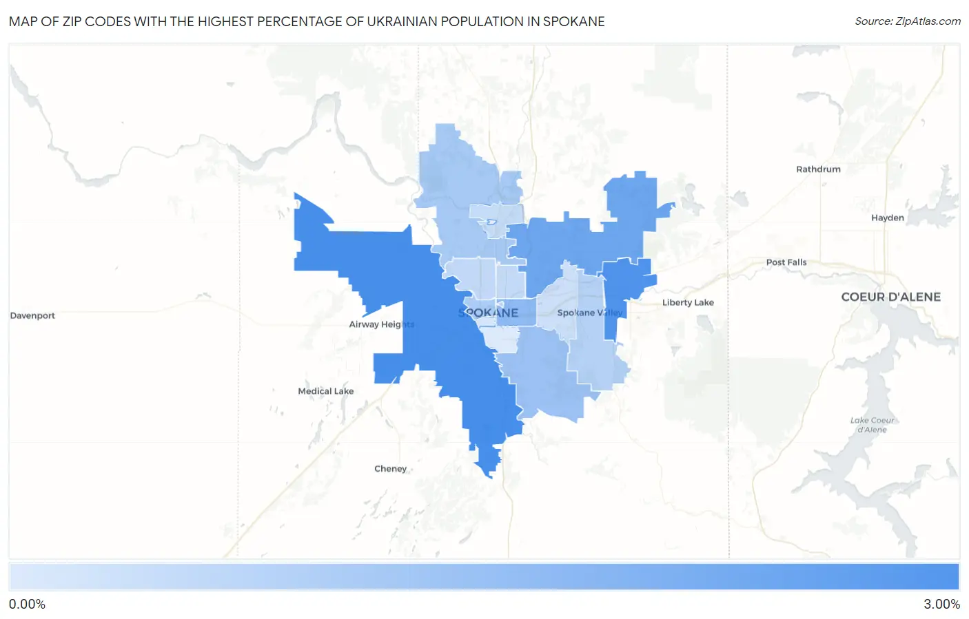 Zip Codes with the Highest Percentage of Ukrainian Population in Spokane Map