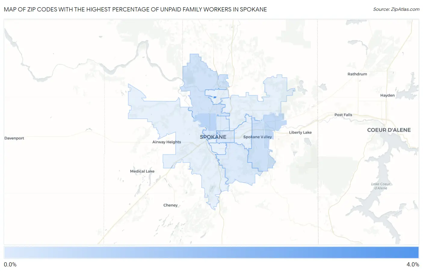 Zip Codes with the Highest Percentage of Unpaid Family Workers in Spokane Map
