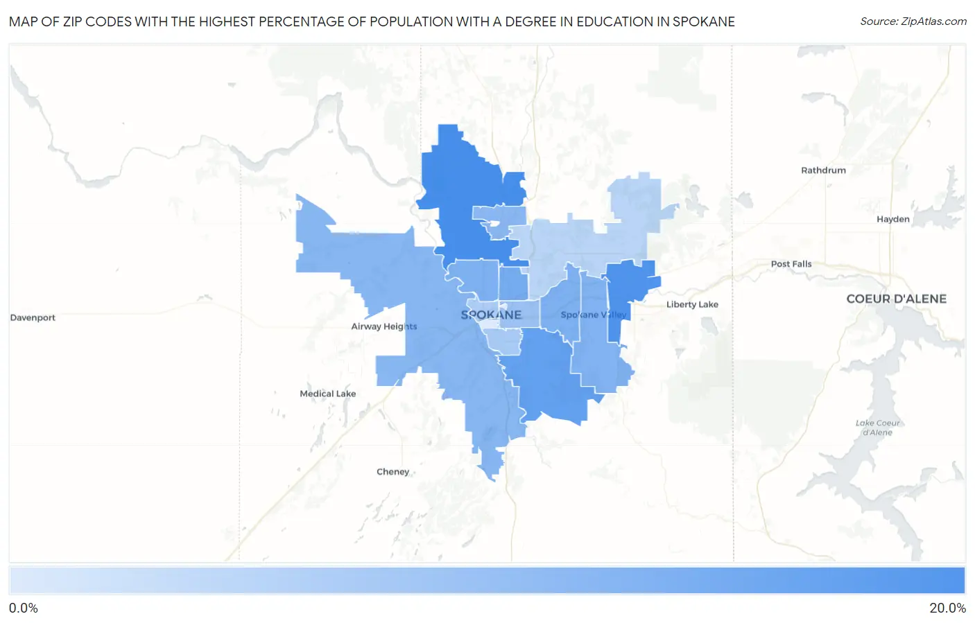Zip Codes with the Highest Percentage of Population with a Degree in Education in Spokane Map