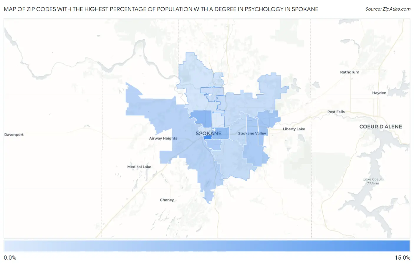 Zip Codes with the Highest Percentage of Population with a Degree in Psychology in Spokane Map