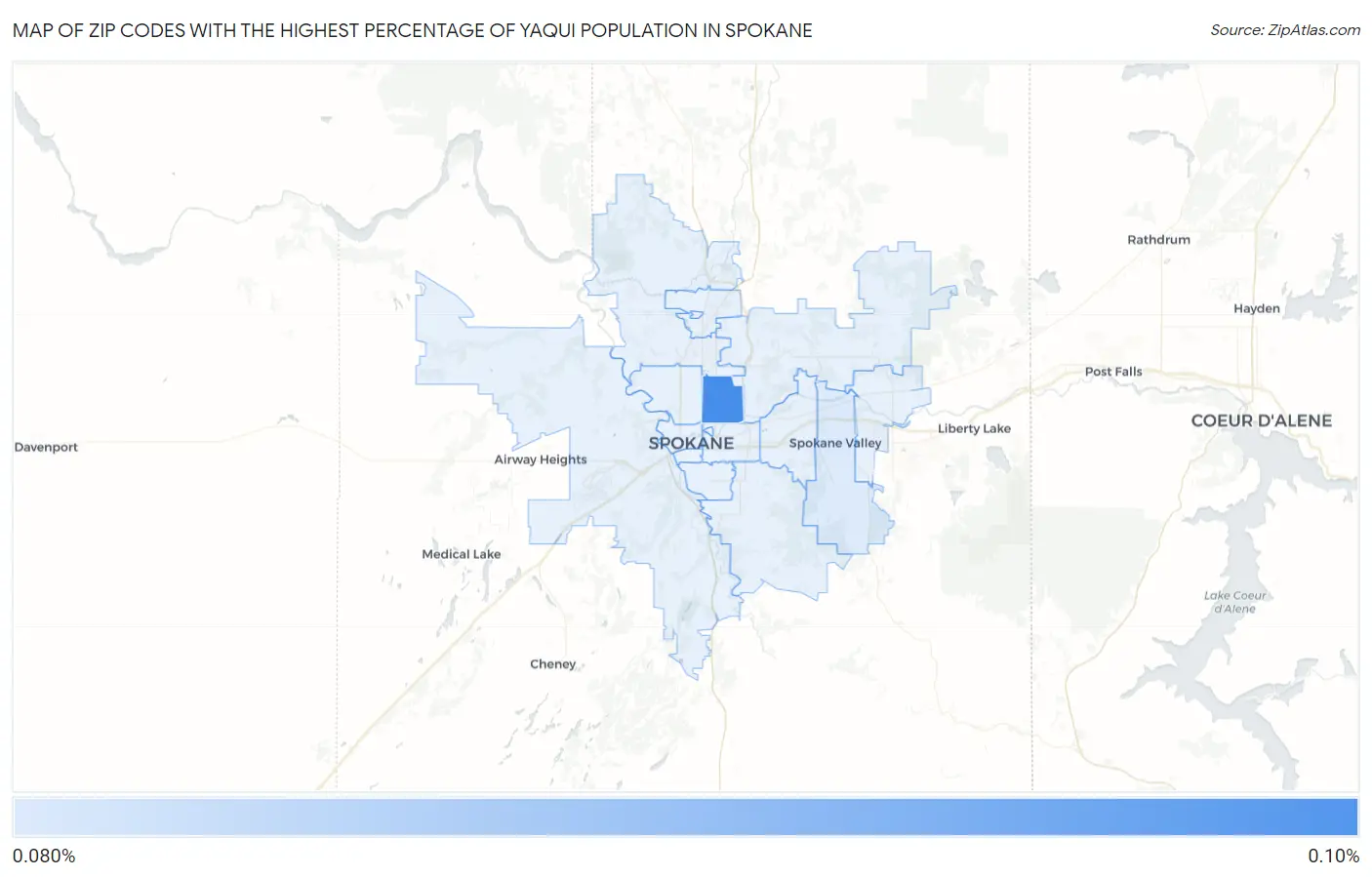 Zip Codes with the Highest Percentage of Yaqui Population in Spokane Map