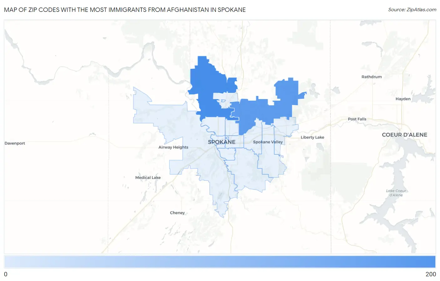Zip Codes with the Most Immigrants from Afghanistan in Spokane Map