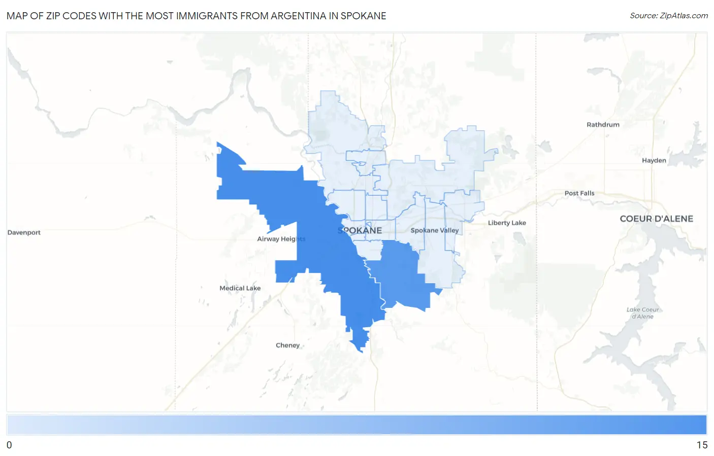 Zip Codes with the Most Immigrants from Argentina in Spokane Map