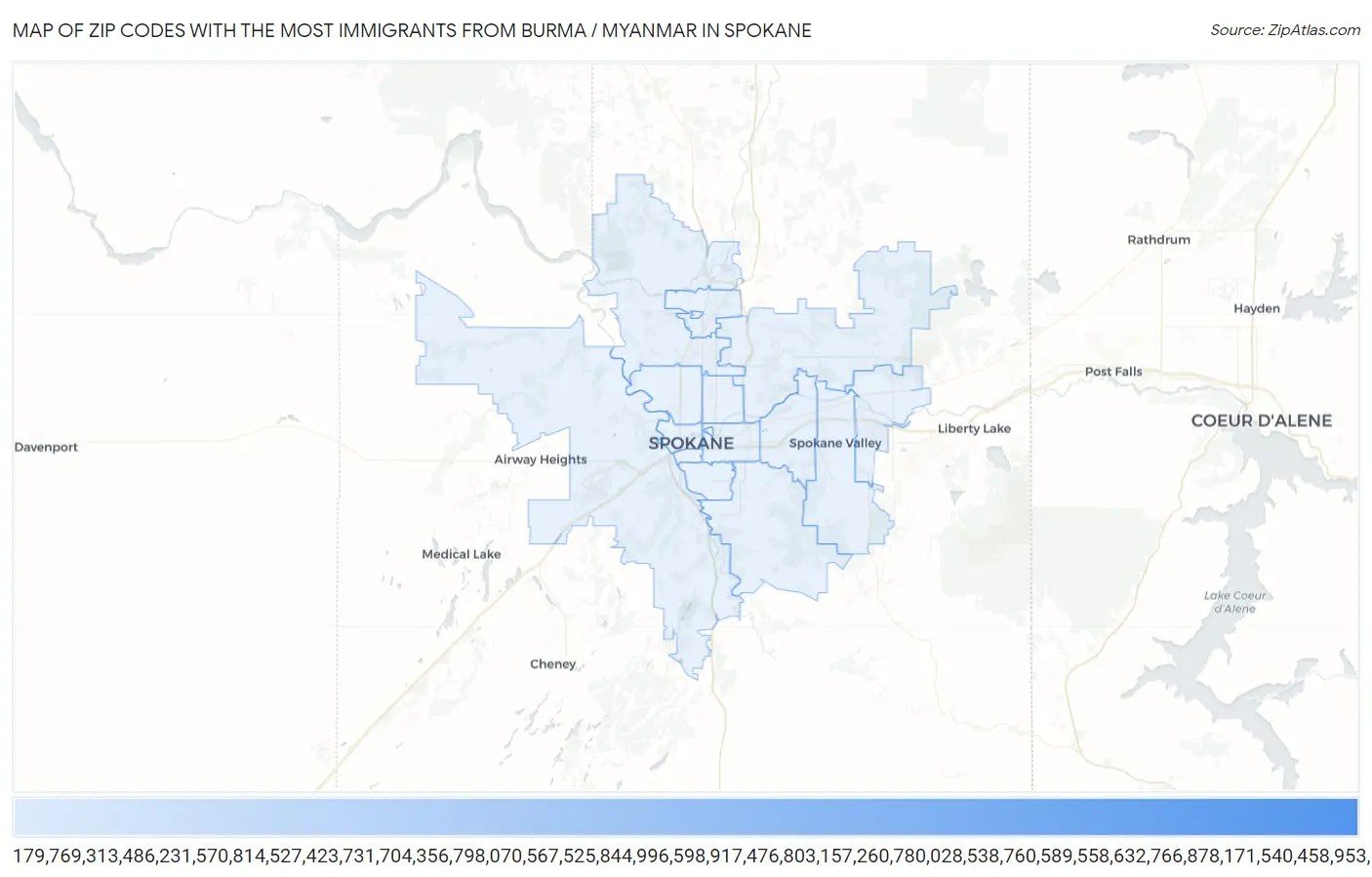 Zip Codes with the Most Immigrants from Burma / Myanmar in Spokane Map