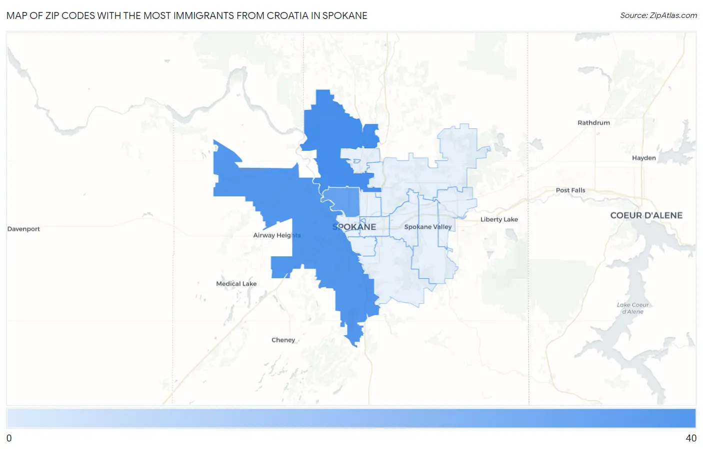 Zip Codes with the Most Immigrants from Croatia in Spokane Map
