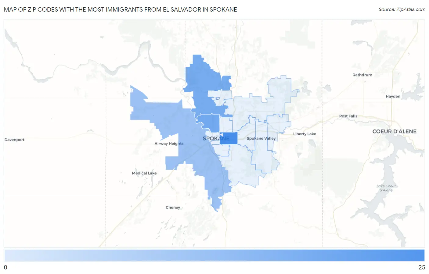 Zip Codes with the Most Immigrants from El Salvador in Spokane Map