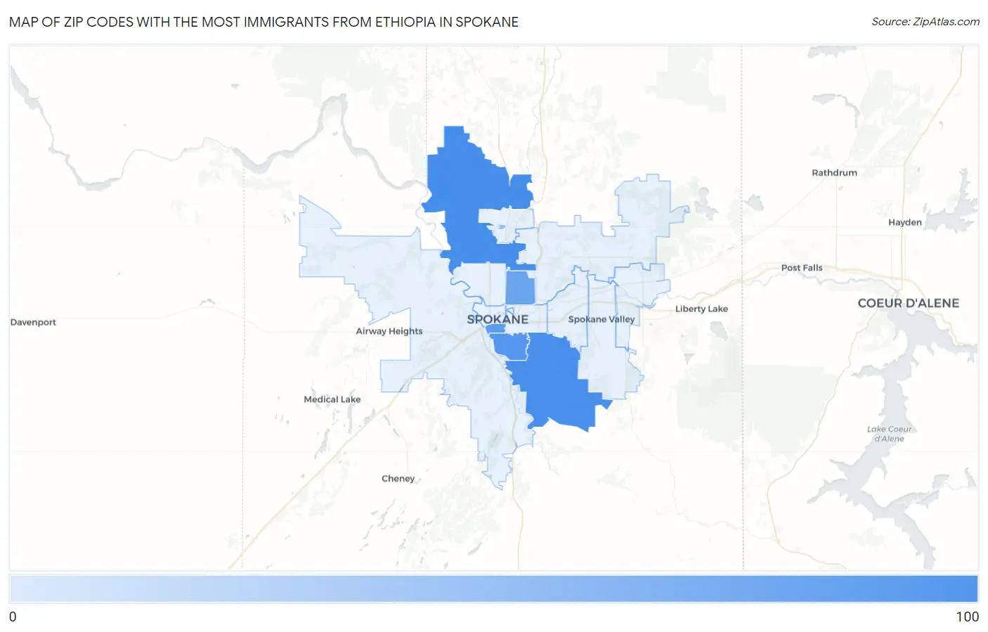 Zip Codes with the Most Immigrants from Ethiopia in Spokane Map