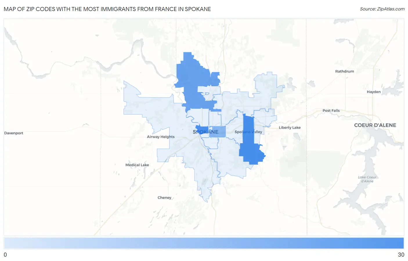 Zip Codes with the Most Immigrants from France in Spokane Map