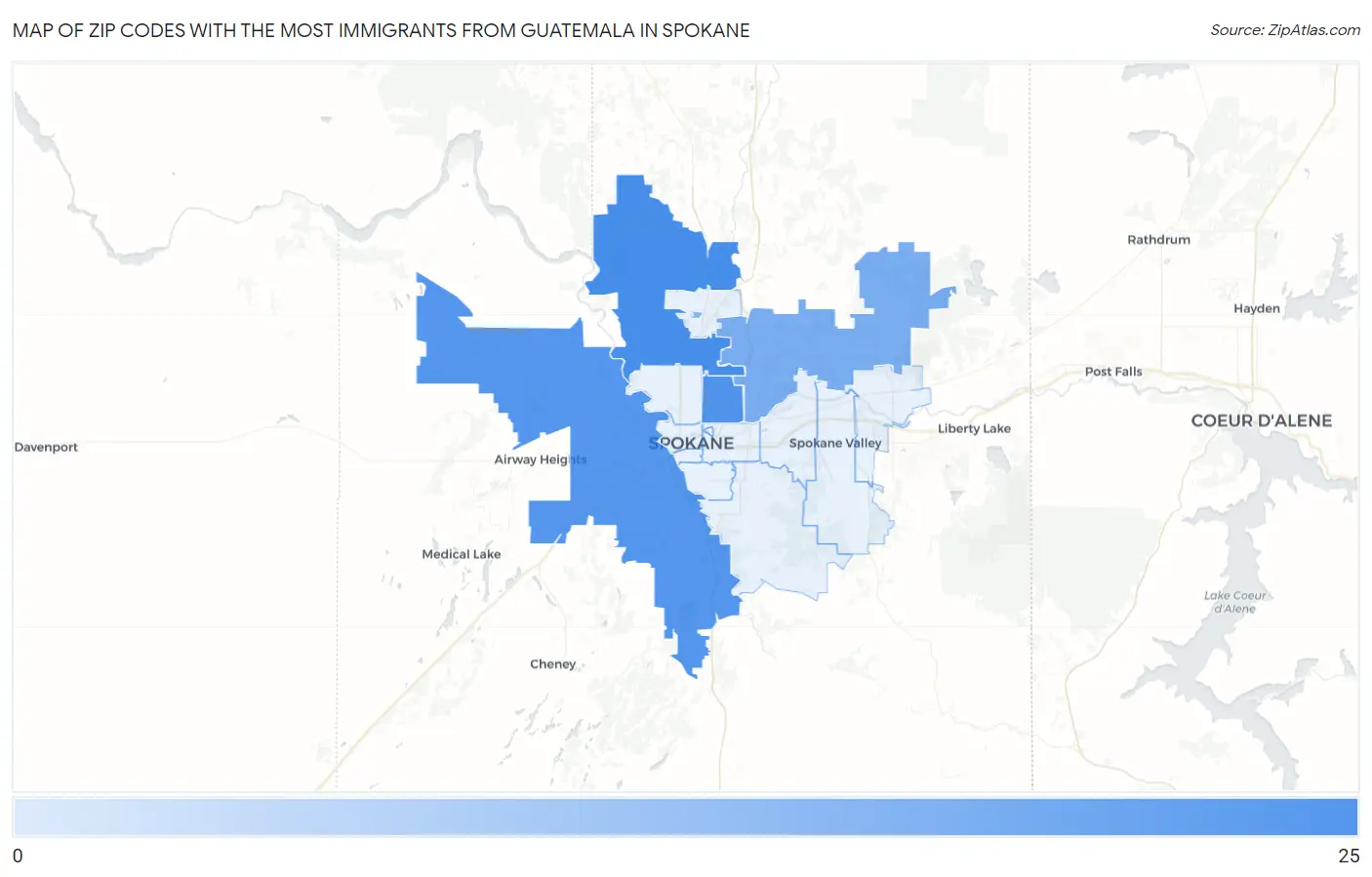 Zip Codes with the Most Immigrants from Guatemala in Spokane Map