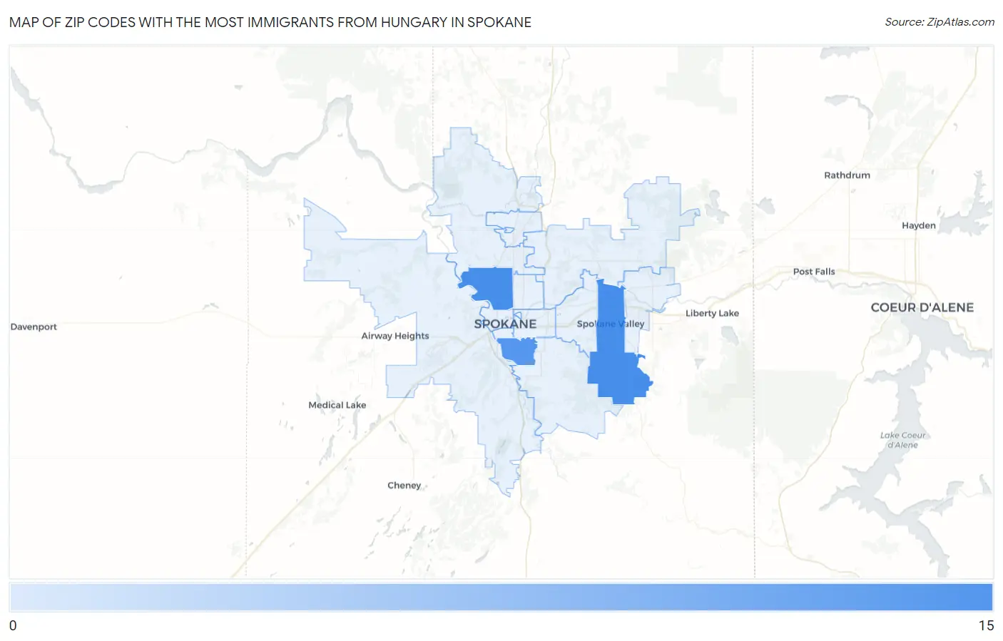 Zip Codes with the Most Immigrants from Hungary in Spokane Map