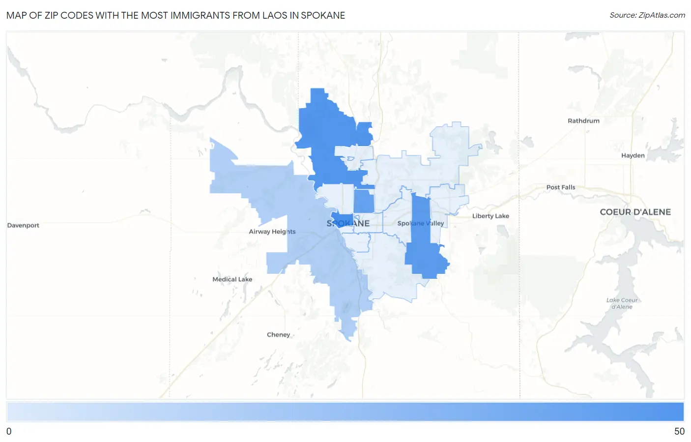 Zip Codes with the Most Immigrants from Laos in Spokane Map