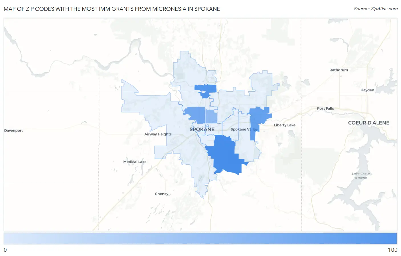 Zip Codes with the Most Immigrants from Micronesia in Spokane Map