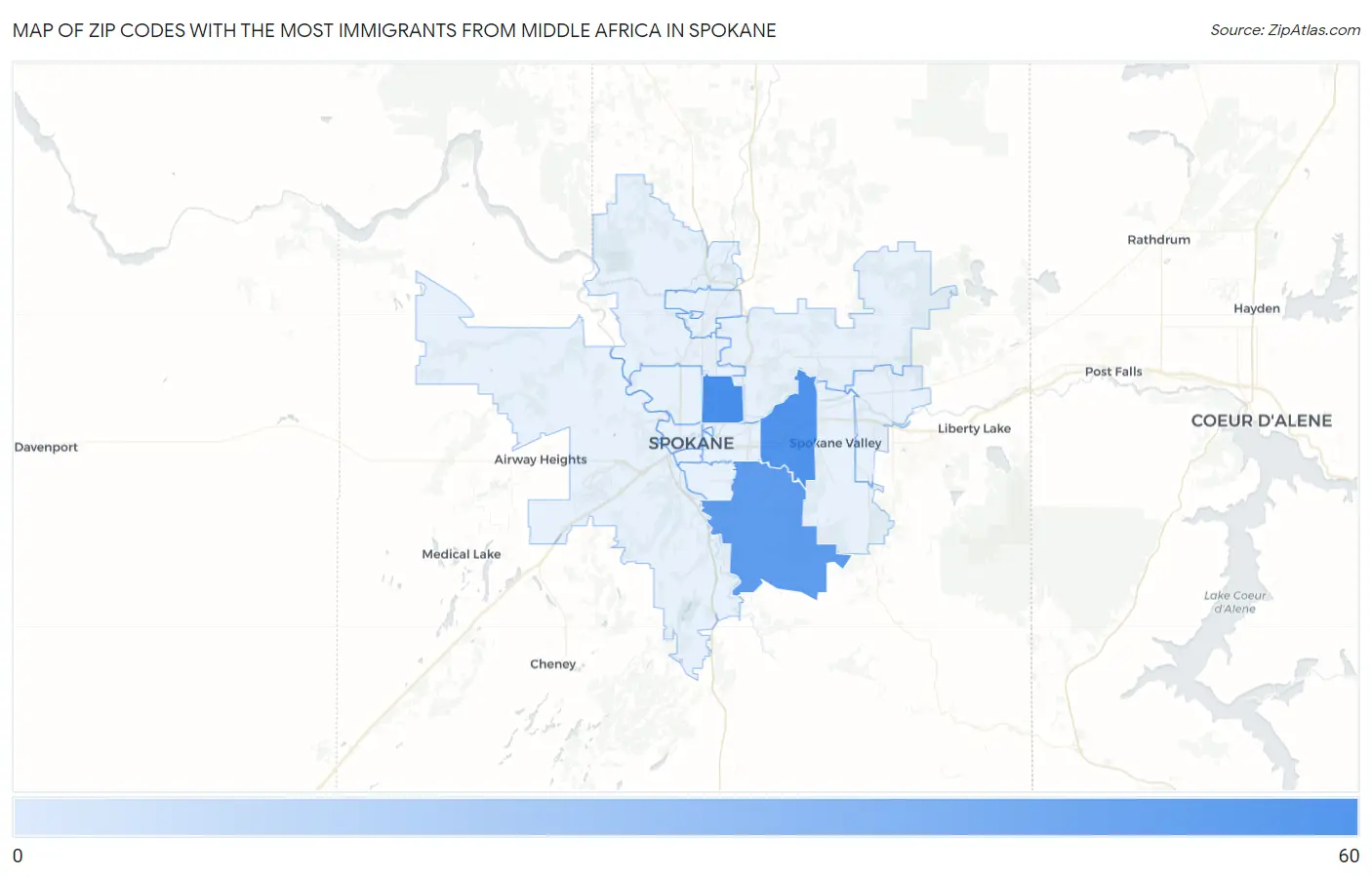 Zip Codes with the Most Immigrants from Middle Africa in Spokane Map