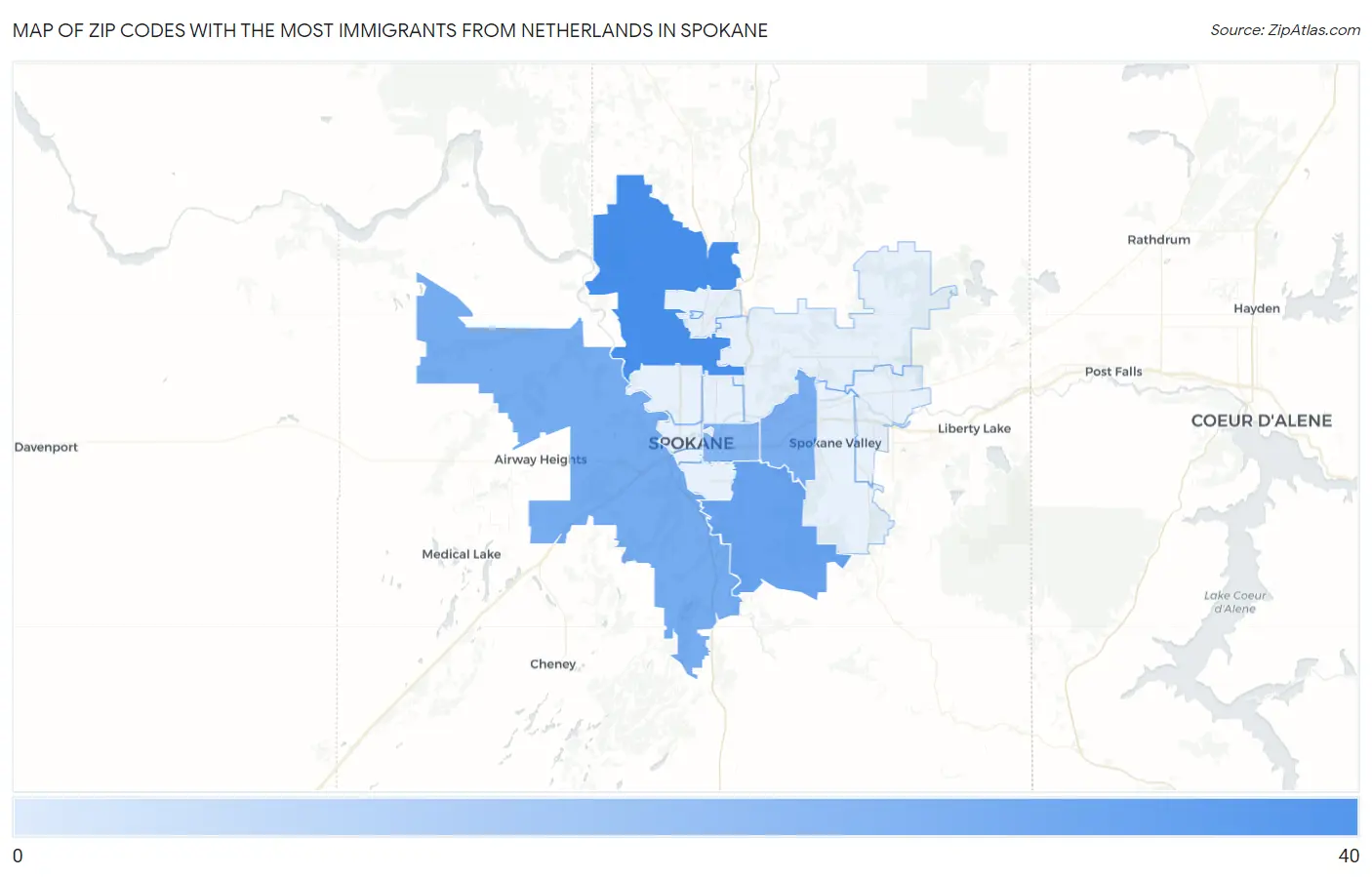 Zip Codes with the Most Immigrants from Netherlands in Spokane Map