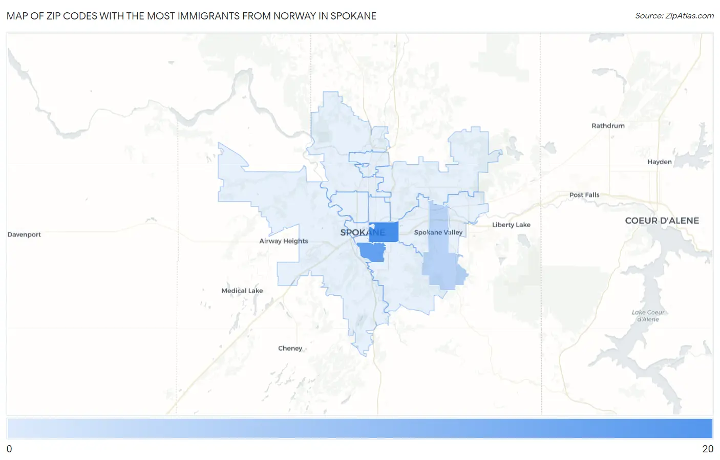 Zip Codes with the Most Immigrants from Norway in Spokane Map