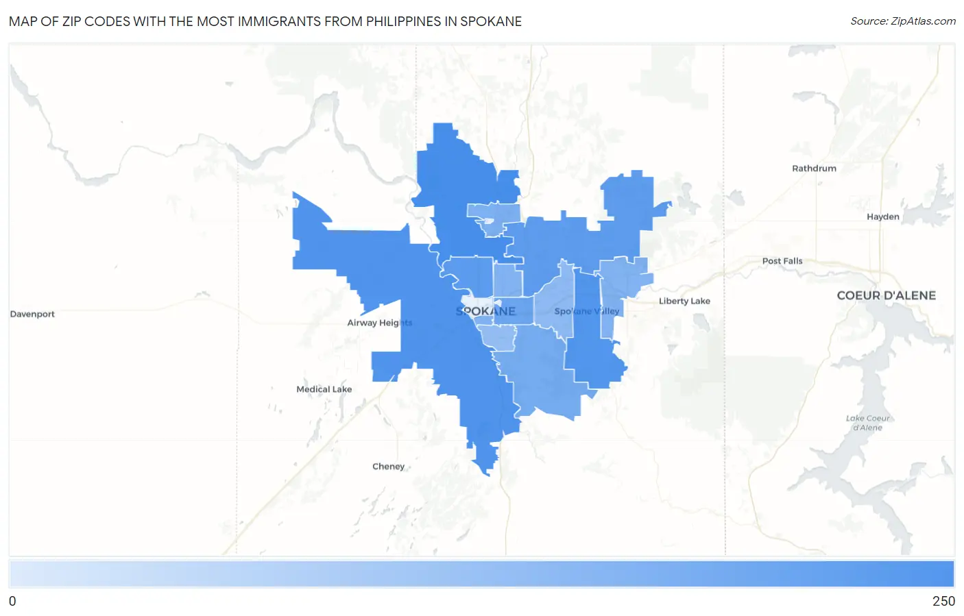 Zip Codes with the Most Immigrants from Philippines in Spokane Map