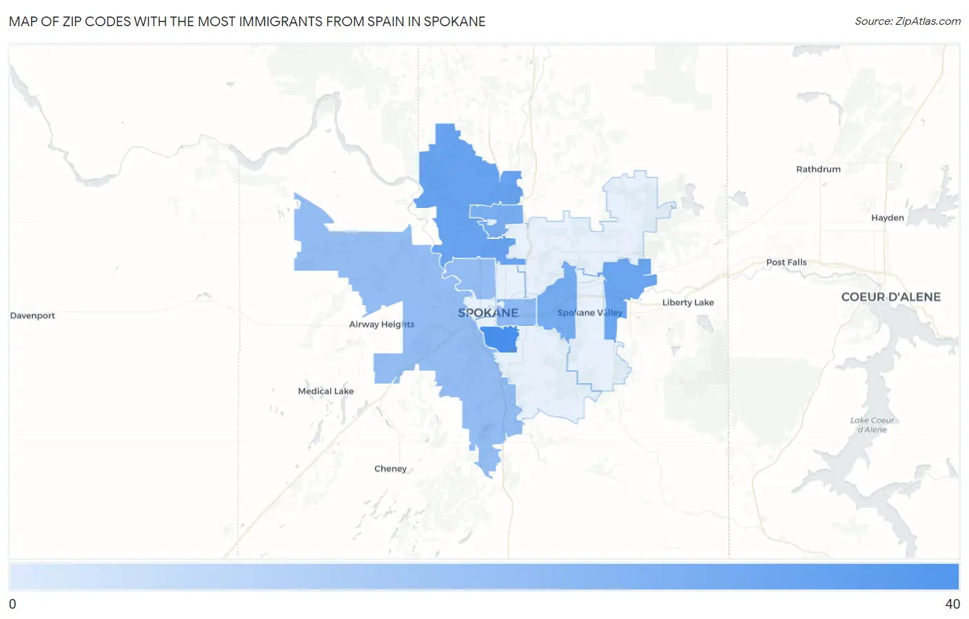 Zip Codes with the Most Immigrants from Spain in Spokane Map