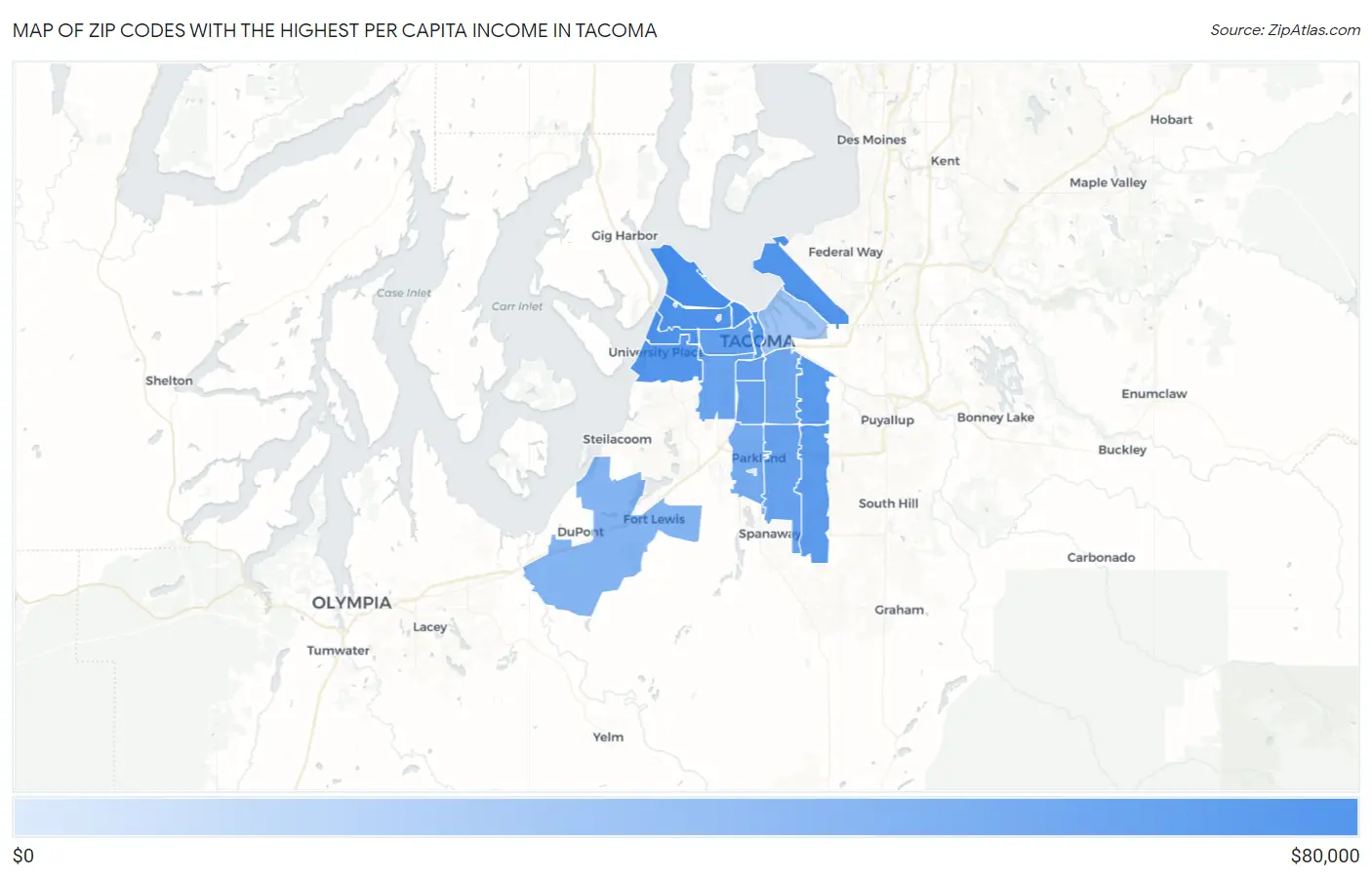 Zip Codes with the Highest Per Capita Income in Tacoma Map