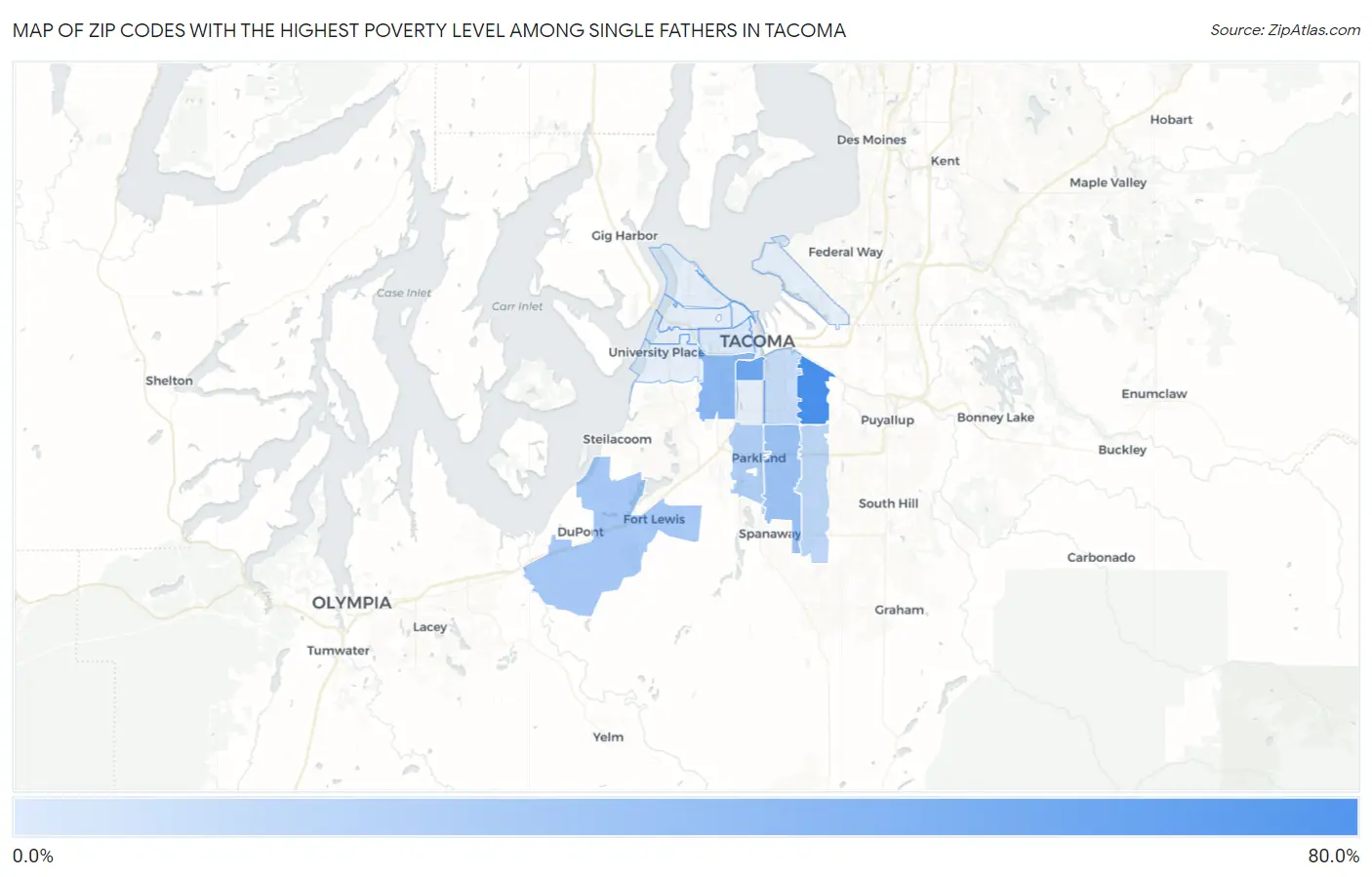 Zip Codes with the Highest Poverty Level Among Single Fathers in Tacoma Map