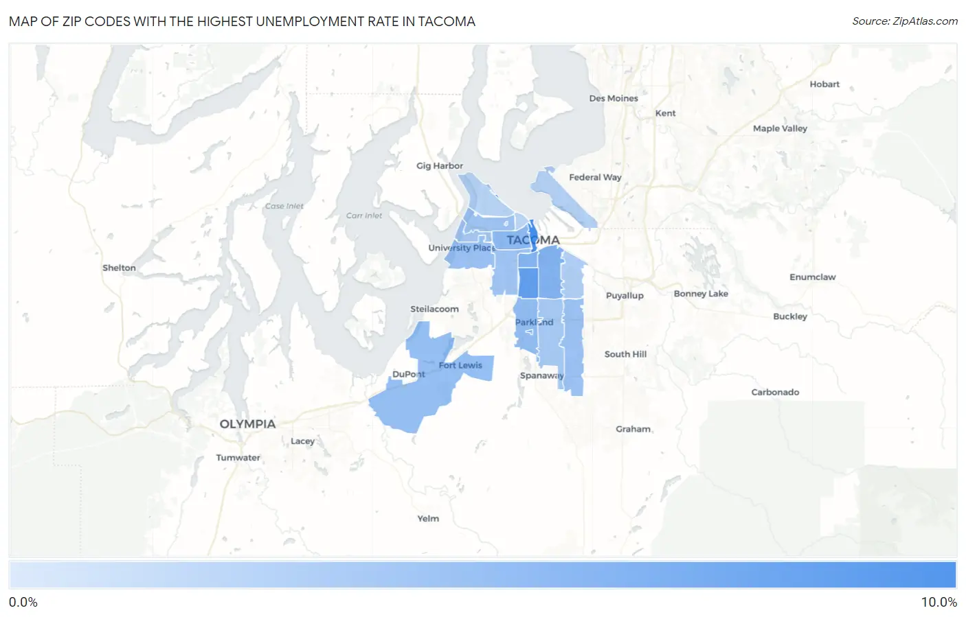 Zip Codes with the Highest Unemployment Rate in Tacoma Map