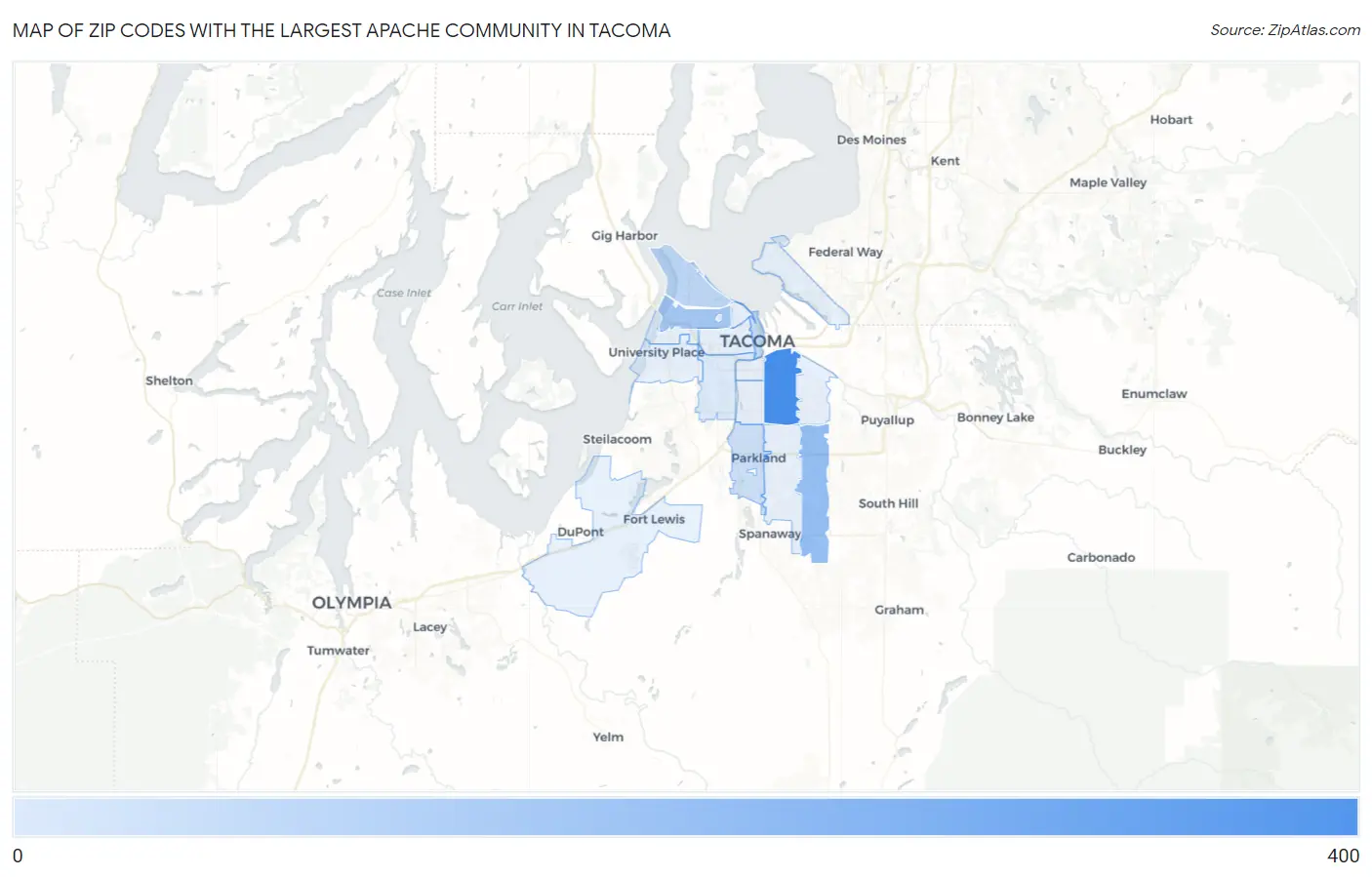 Zip Codes with the Largest Apache Community in Tacoma Map