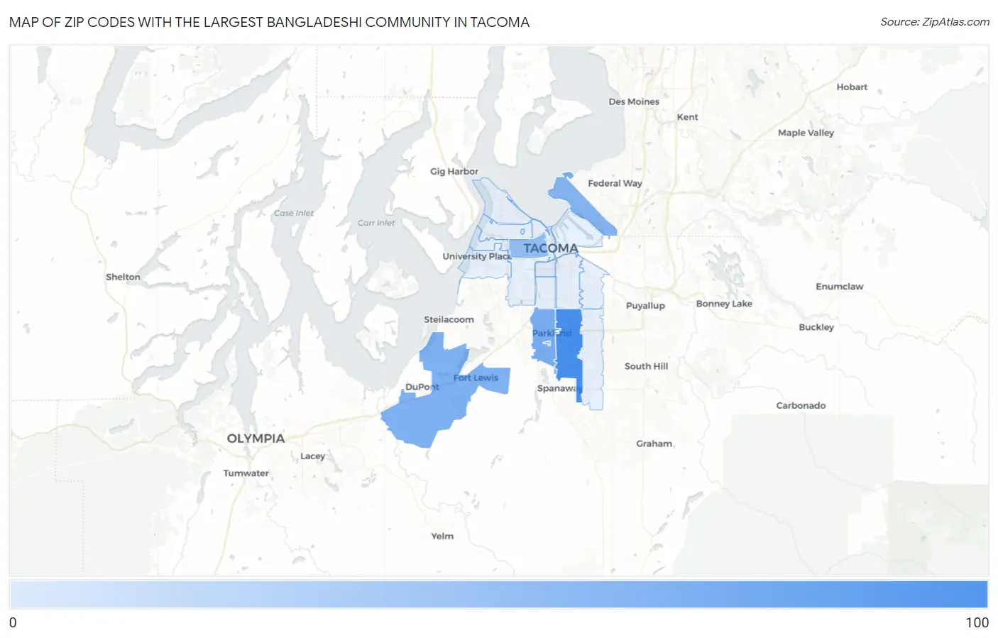 Zip Codes with the Largest Bangladeshi Community in Tacoma Map