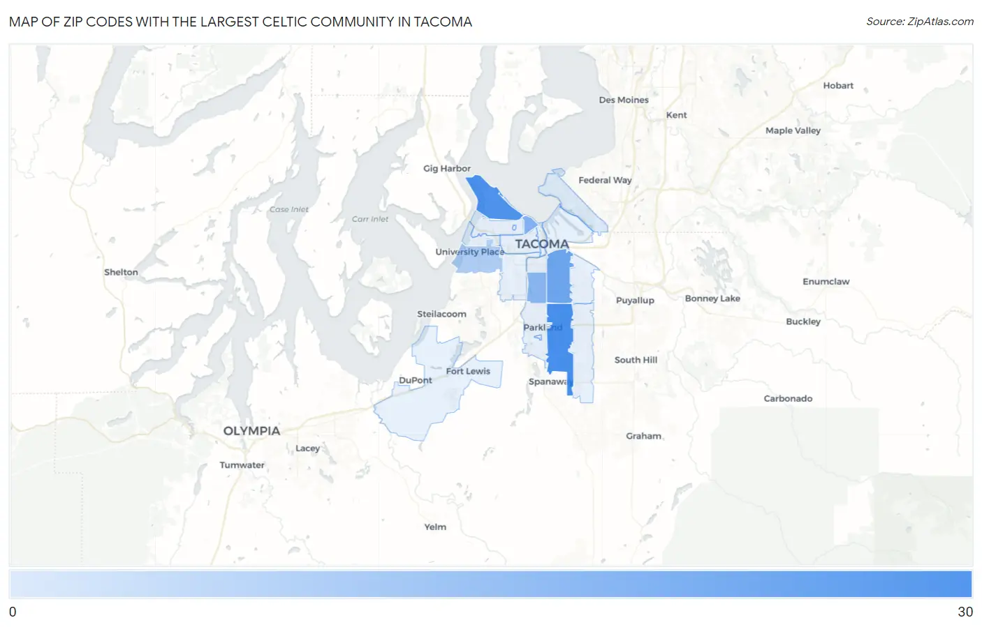 Zip Codes with the Largest Celtic Community in Tacoma Map