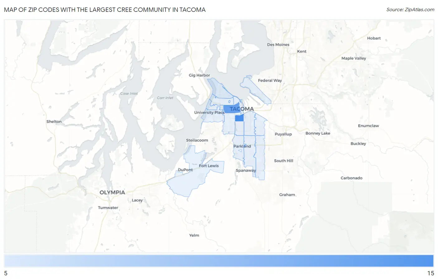 Zip Codes with the Largest Cree Community in Tacoma Map