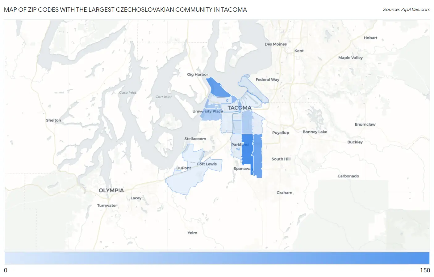 Zip Codes with the Largest Czechoslovakian Community in Tacoma Map