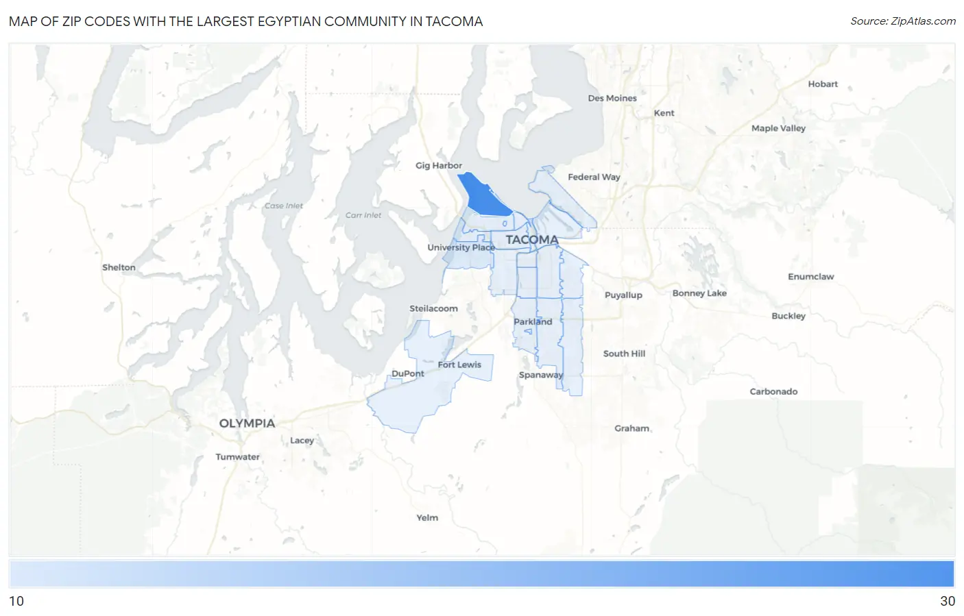 Zip Codes with the Largest Egyptian Community in Tacoma Map