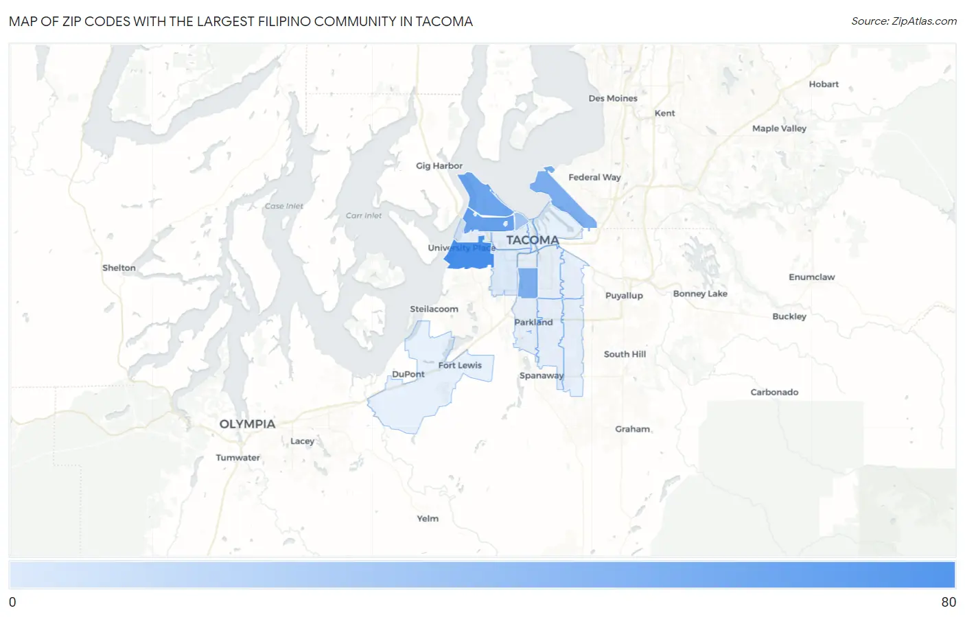 Zip Codes with the Largest Filipino Community in Tacoma Map