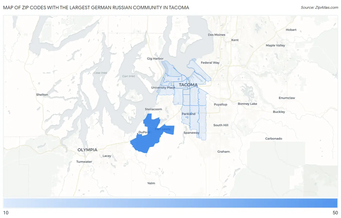 Zip Codes with the Largest German Russian Community in Tacoma Map