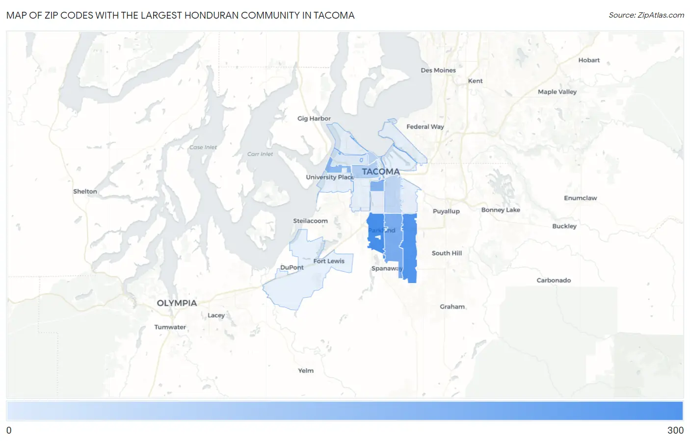 Zip Codes with the Largest Honduran Community in Tacoma Map