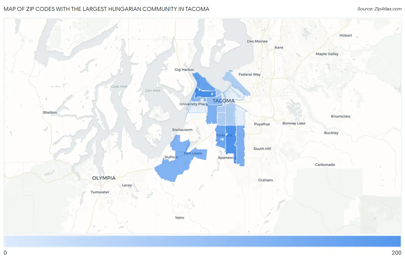 Zip Codes with the Largest Hungarian Community in Tacoma Map