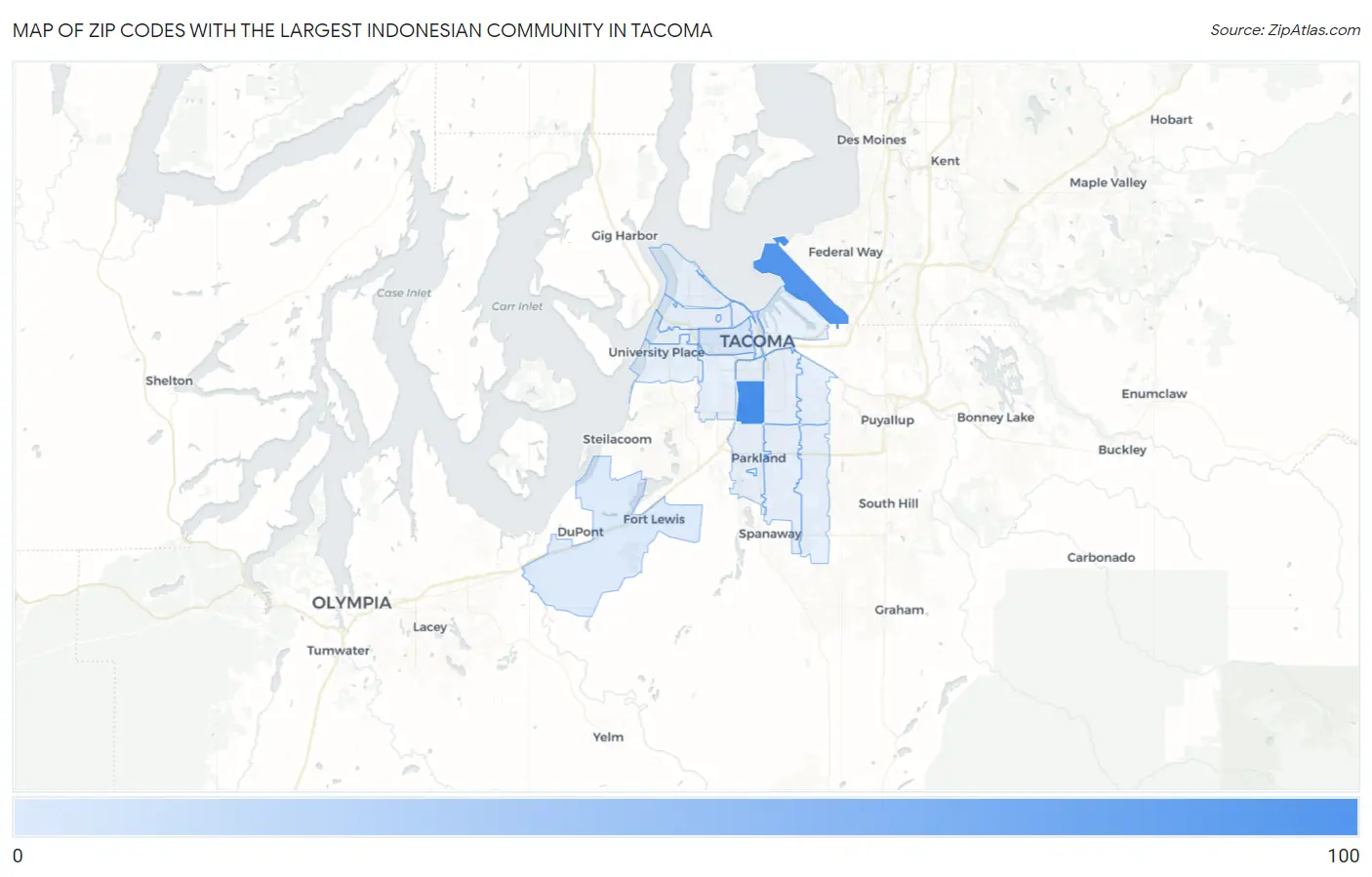 Zip Codes with the Largest Indonesian Community in Tacoma Map