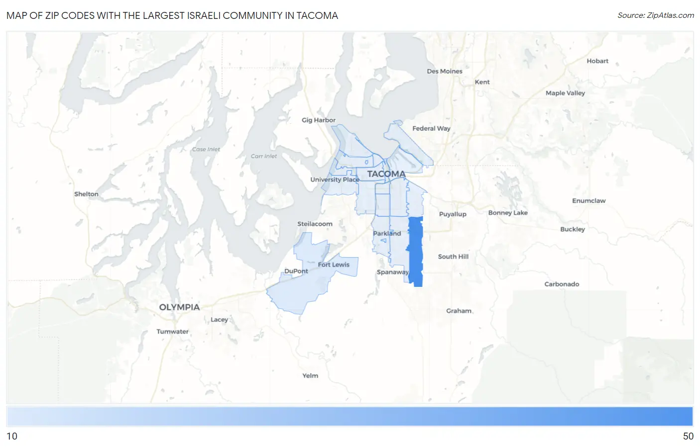 Zip Codes with the Largest Israeli Community in Tacoma Map
