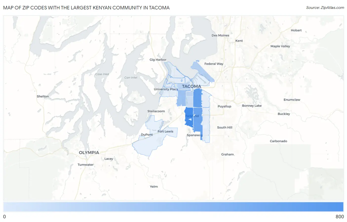 Zip Codes with the Largest Kenyan Community in Tacoma Map