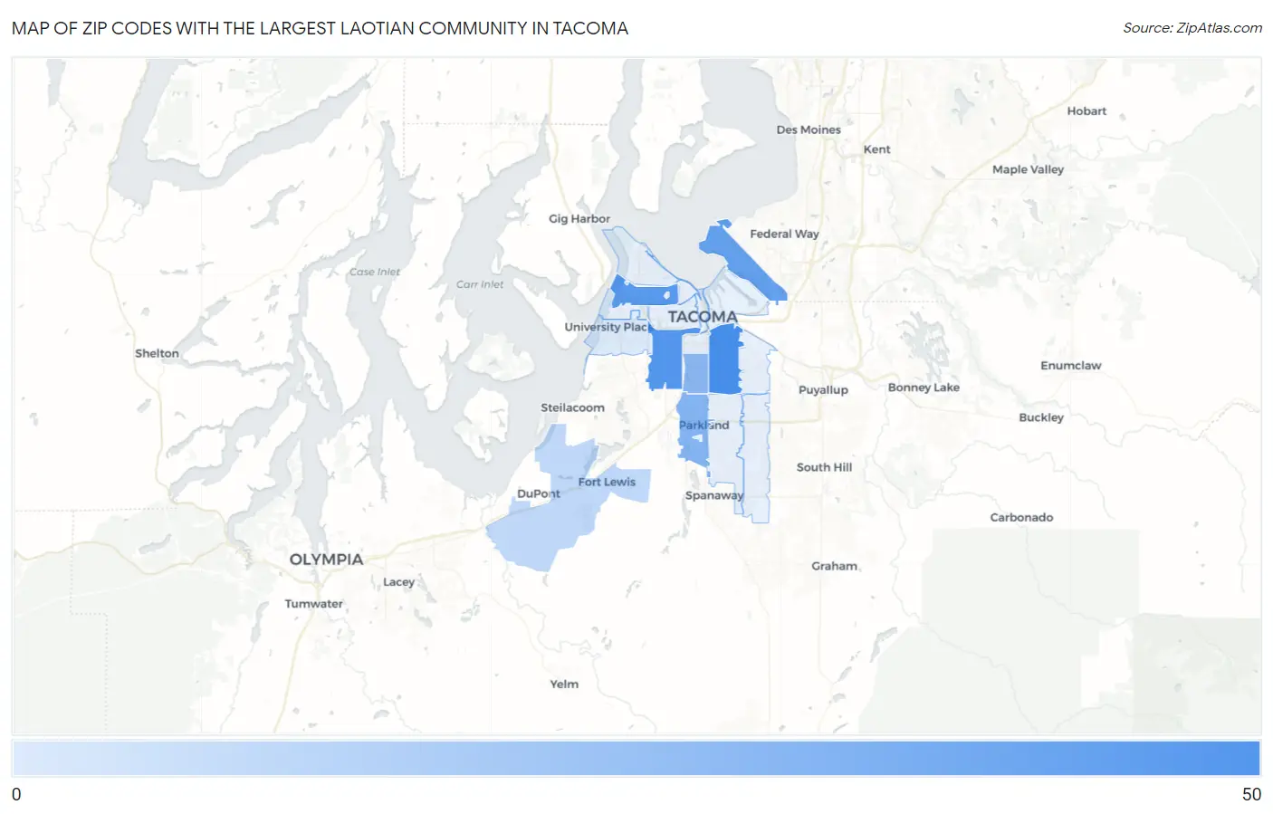 Zip Codes with the Largest Laotian Community in Tacoma Map