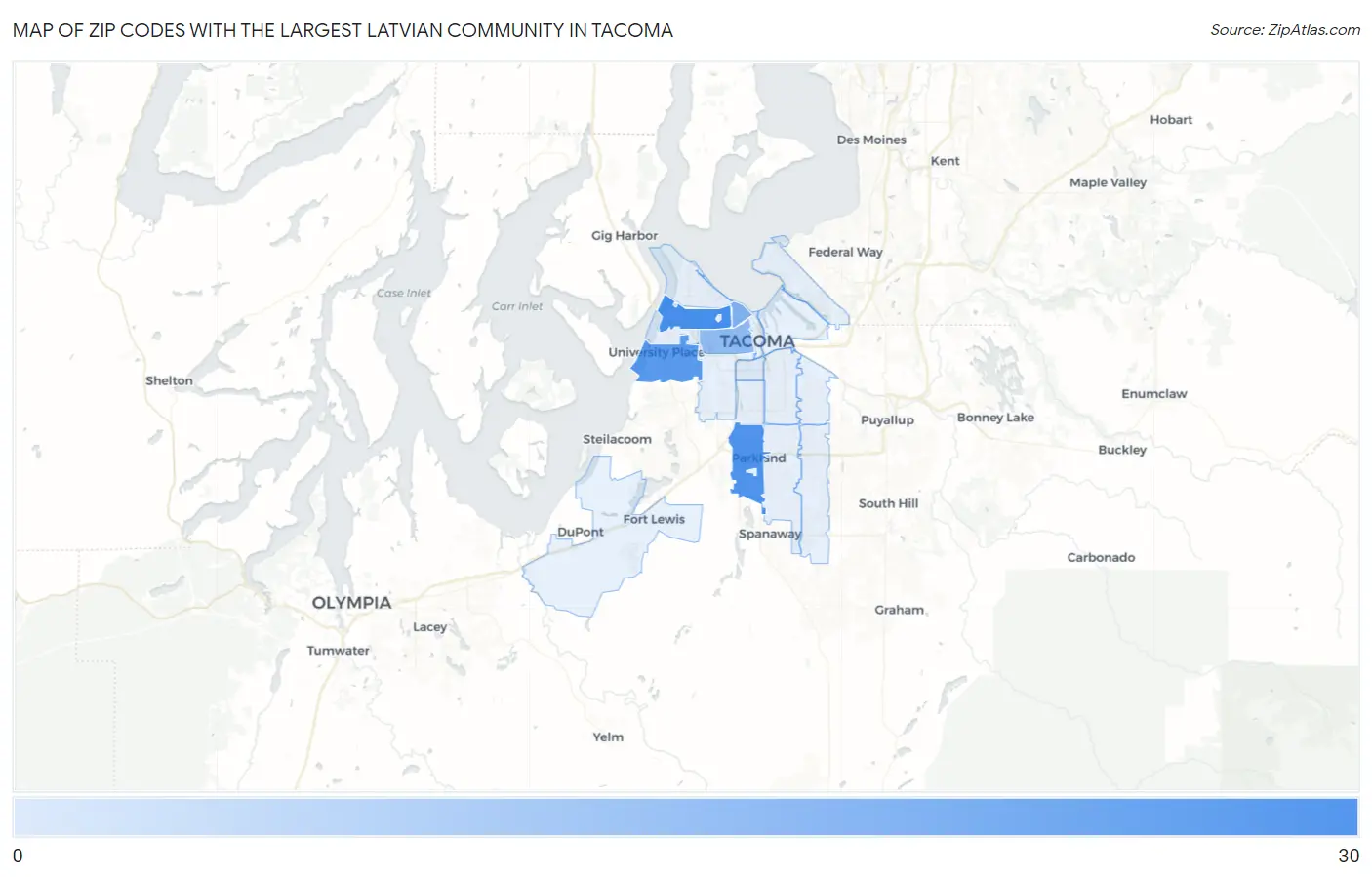 Zip Codes with the Largest Latvian Community in Tacoma Map