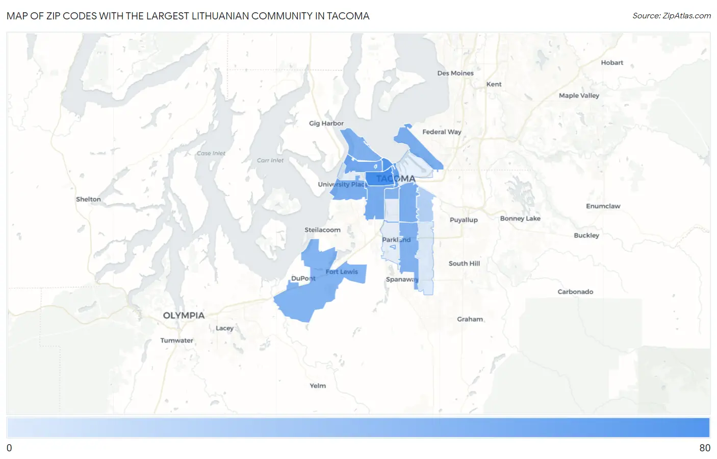 Zip Codes with the Largest Lithuanian Community in Tacoma Map