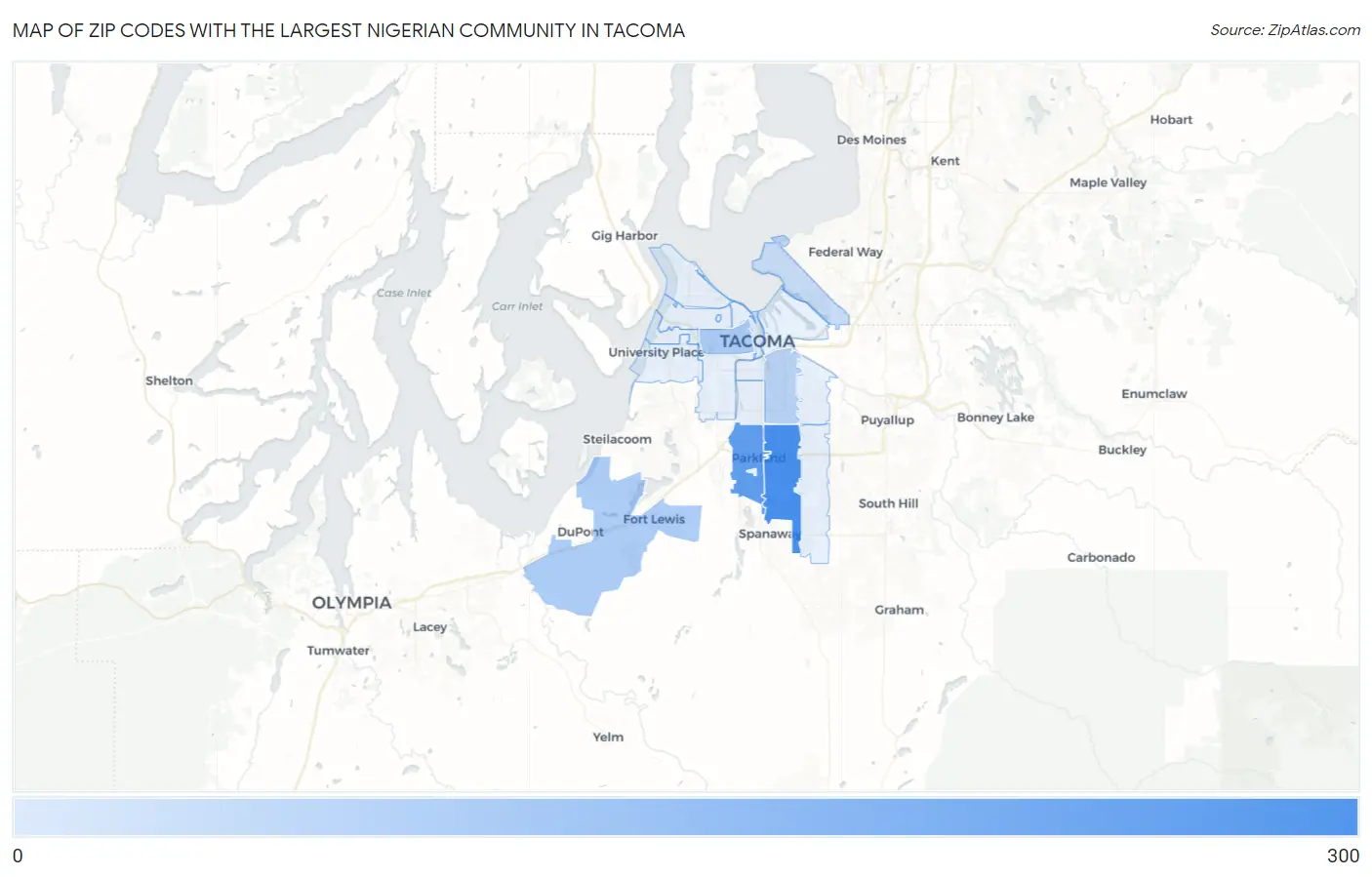 Zip Codes with the Largest Nigerian Community in Tacoma Map