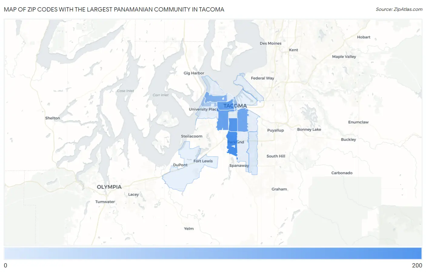 Zip Codes with the Largest Panamanian Community in Tacoma Map