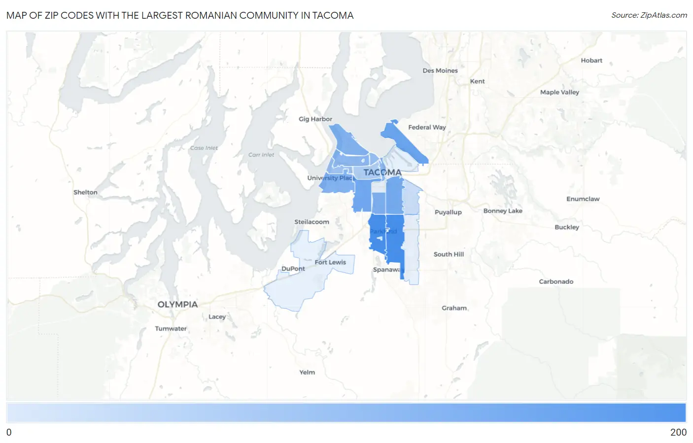 Zip Codes with the Largest Romanian Community in Tacoma Map