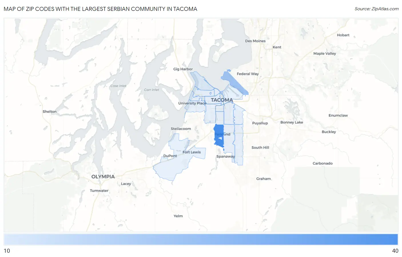 Zip Codes with the Largest Serbian Community in Tacoma Map
