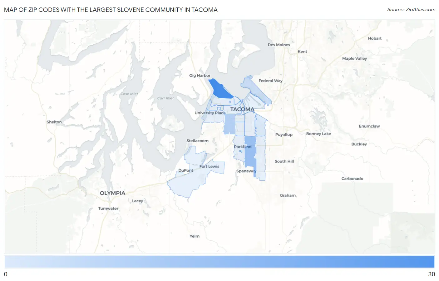 Zip Codes with the Largest Slovene Community in Tacoma Map